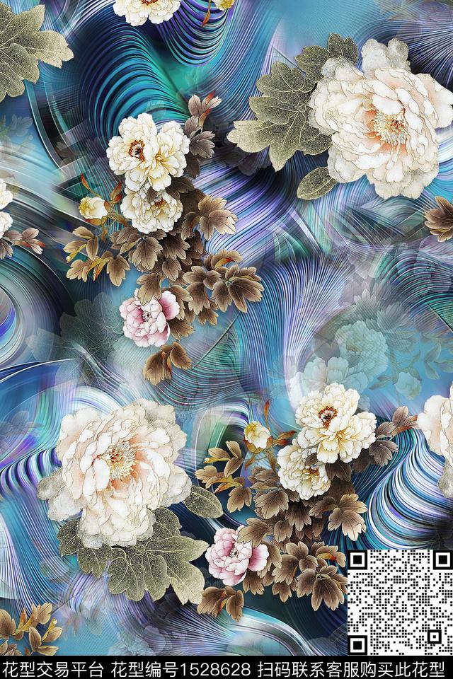 花卉中老年抽象数码印花华亿平台下载（图片编号: 1528628） - 瓦栏（Walan）