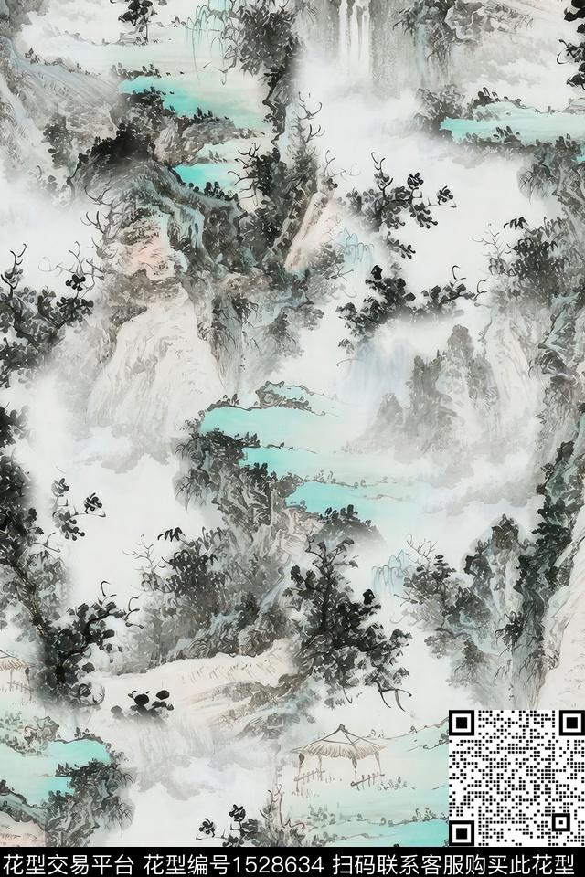 中国风水墨高山数码印花华亿平台下载（图片编号: 1528634） - 瓦栏（Walan）