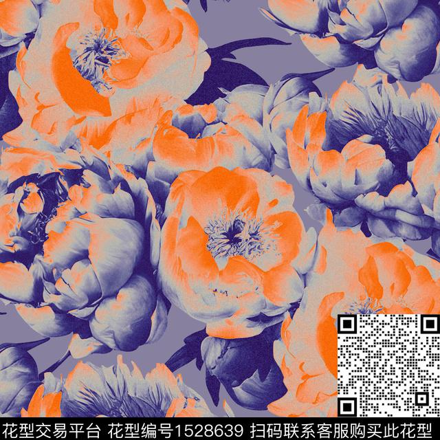 牡丹大花年轻女性数码印花华亿平台下载（图片编号: 1528639） - 瓦栏（Walan）