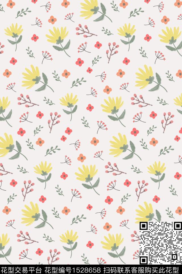 小清新手绘花卉数码印花华亿平台下载（图片编号: 1528658） - 瓦栏（Walan）