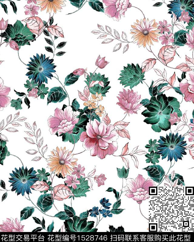 女装花卉春夏华亿平台数码印花华亿平台下载（图片编号: 1528746） - 瓦栏（Walan）