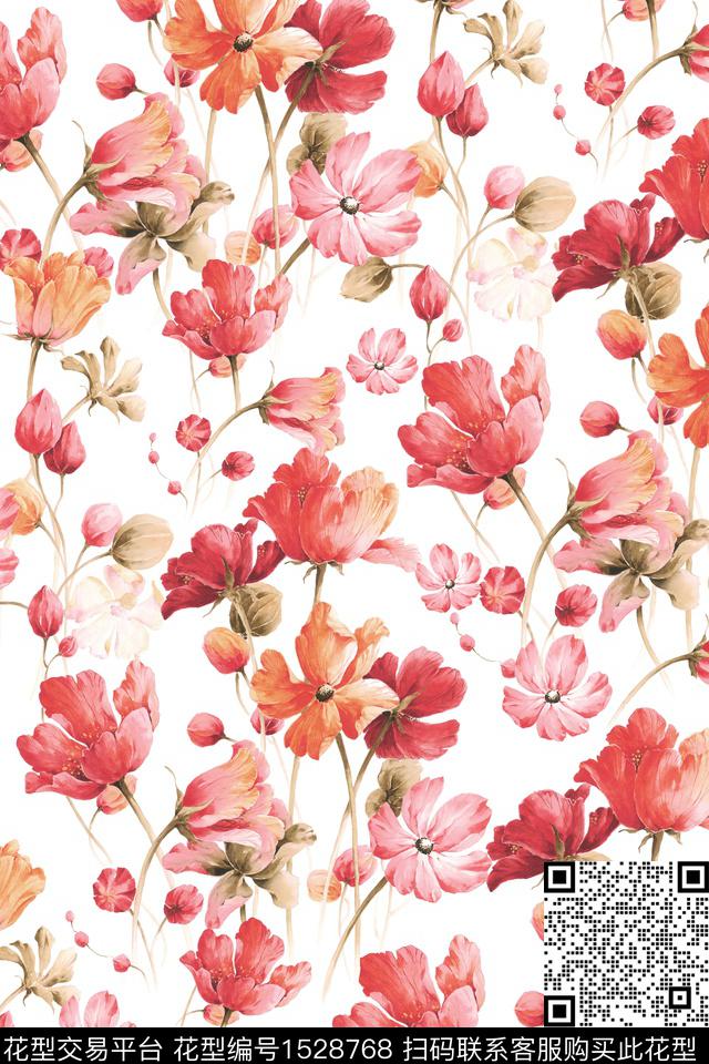 年轻女性花卉水彩花卉数码印花华亿平台下载（图片编号: 1528768） - 瓦栏（Walan）