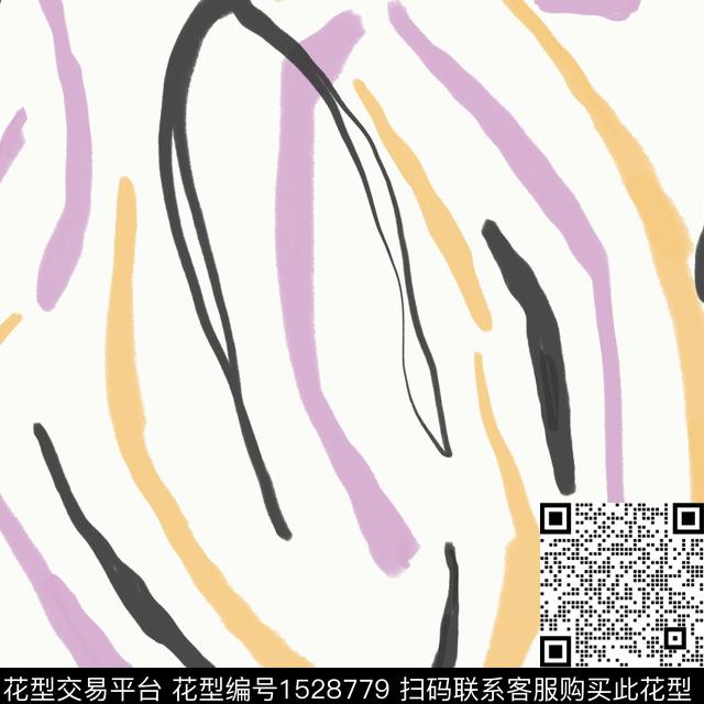 抽象线条涂鸦数码印花华亿平台下载（图片编号: 1528779） - 瓦栏（Walan）