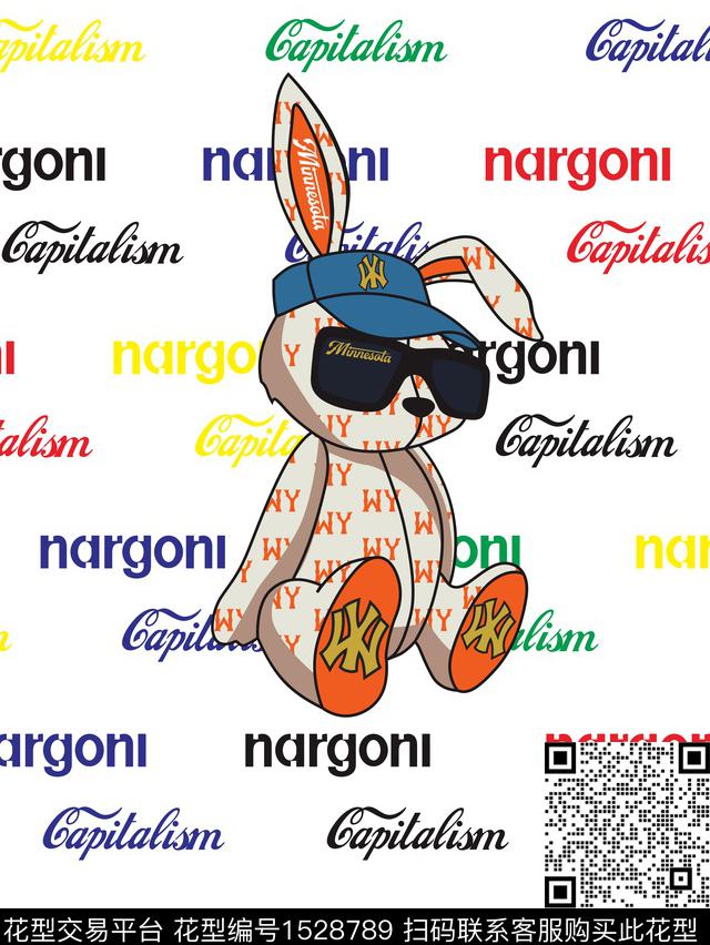 潮牌大牌风卡通兔子传统印花华亿平台下载（图片编号: 1528789） - 瓦栏（Walan）