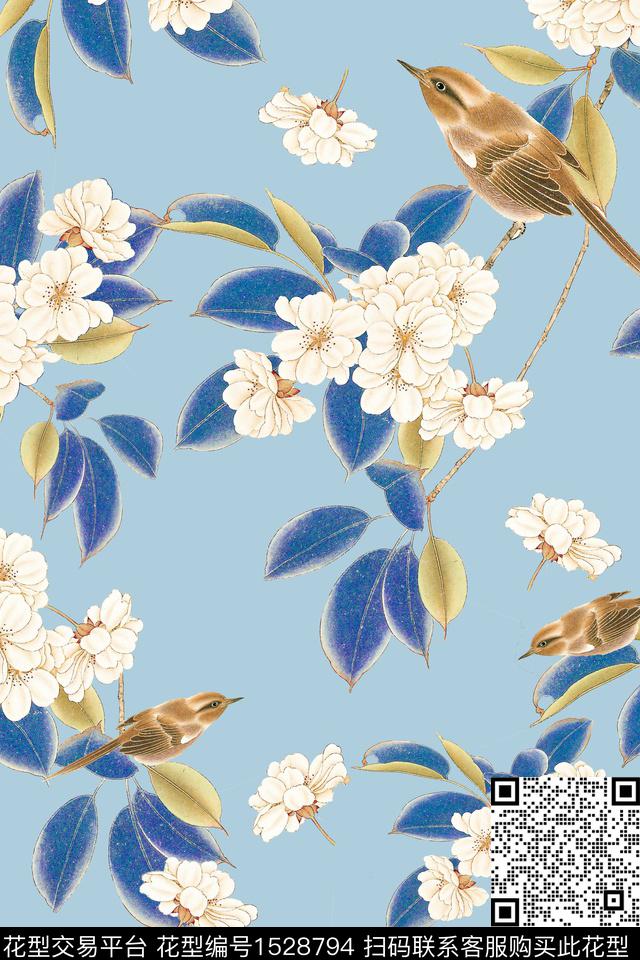 小清新清爽底花卉旗袍数码印花华亿平台下载（图片编号: 1528794） - 瓦栏（Walan）