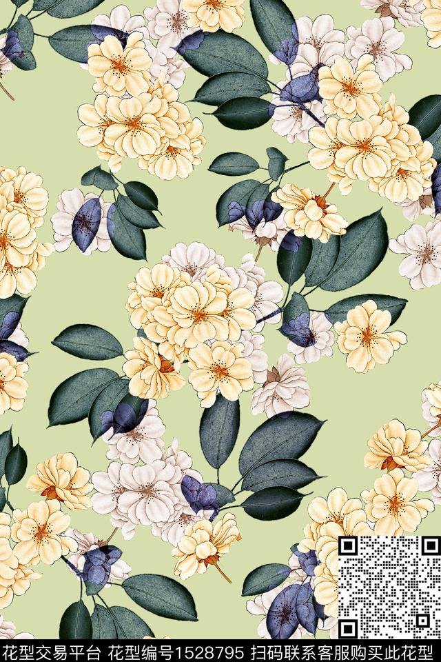 小清新年轻女性清爽底花卉数码印花华亿平台下载（图片编号: 1528795） - 瓦栏（Walan）