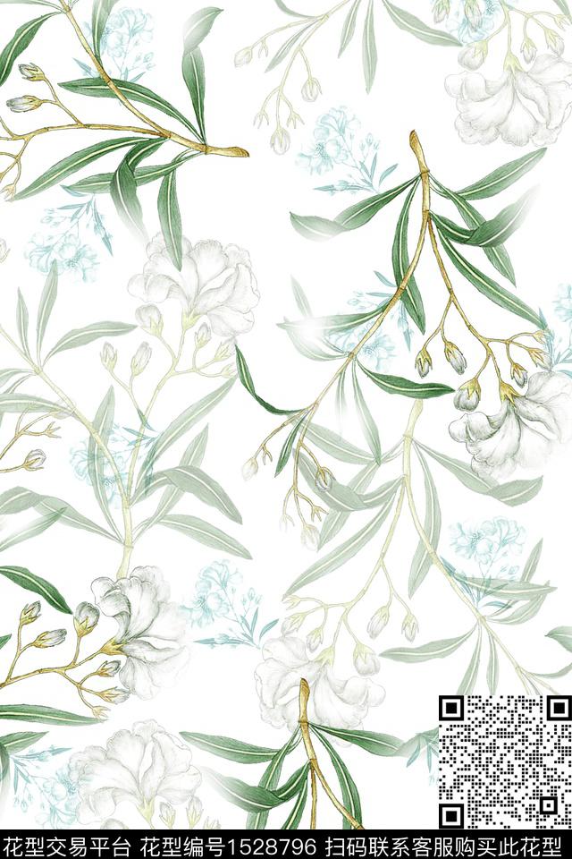 小清新年轻女性清爽底花卉数码印花华亿平台下载（图片编号: 1528796） - 瓦栏（Walan）