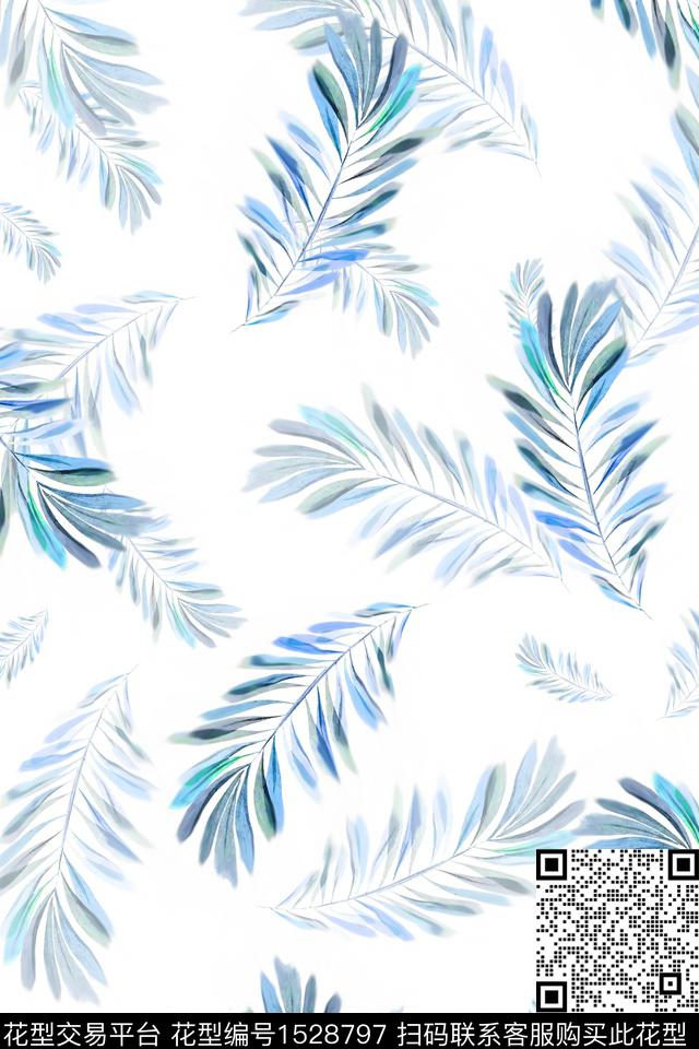 小清新绿植树叶数码印花华亿平台下载（图片编号: 1528797） - 瓦栏（Walan）