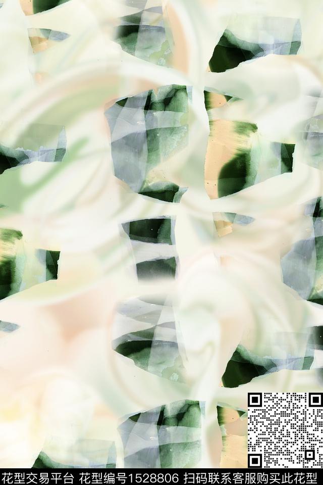 小清新真丝抽象数码印花华亿平台下载（图片编号: 1528806） - 瓦栏（Walan）