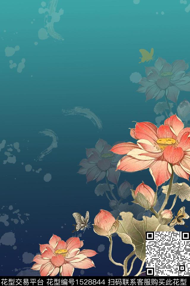 春夏华亿平台渐变定位花数码印花华亿平台下载（图片编号: 1528844） - 瓦栏（Walan）