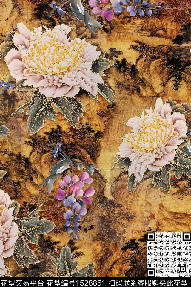 花卉大花中老年数码印花华亿平台下载（图片编号: 1528851） - 瓦栏（Walan）