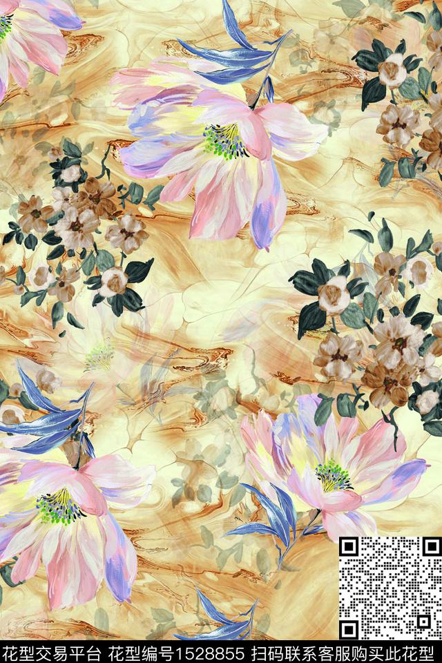 水彩花卉肌理数码印花华亿平台下载（图片编号: 1528855） - 瓦栏（Walan）