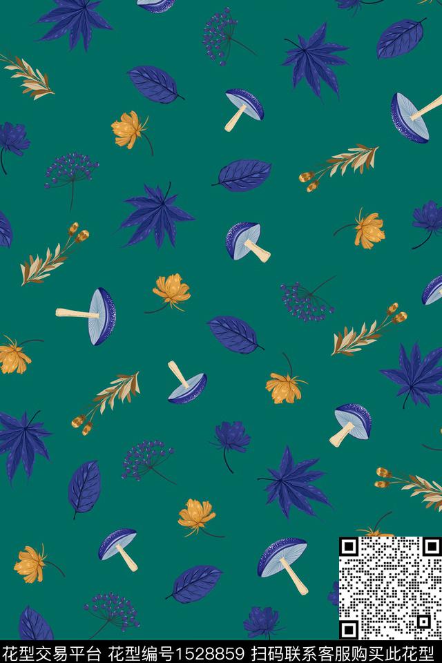 女装叶子蘑菇数码印花华亿平台下载（图片编号: 1528859） - 瓦栏（Walan）