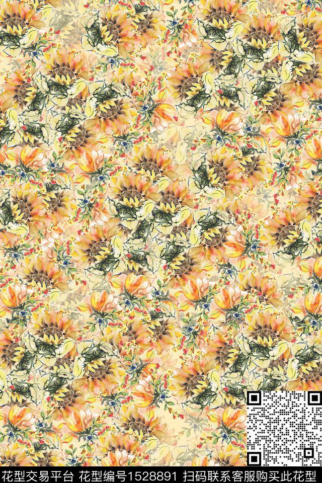 春夏华亿平台花卉连衣裙数码印花华亿平台下载（图片编号: 1528891） - 瓦栏（Walan）