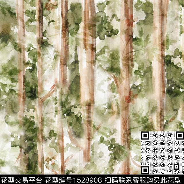 女装水彩树数码印花华亿平台下载（图片编号: 1528908） - 瓦栏（Walan）