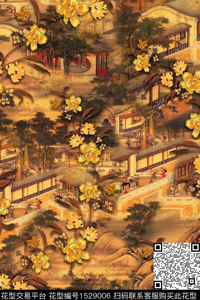 花卉建筑人物数码印花华亿平台下载（图片编号: 1529006） - 瓦栏（Walan）