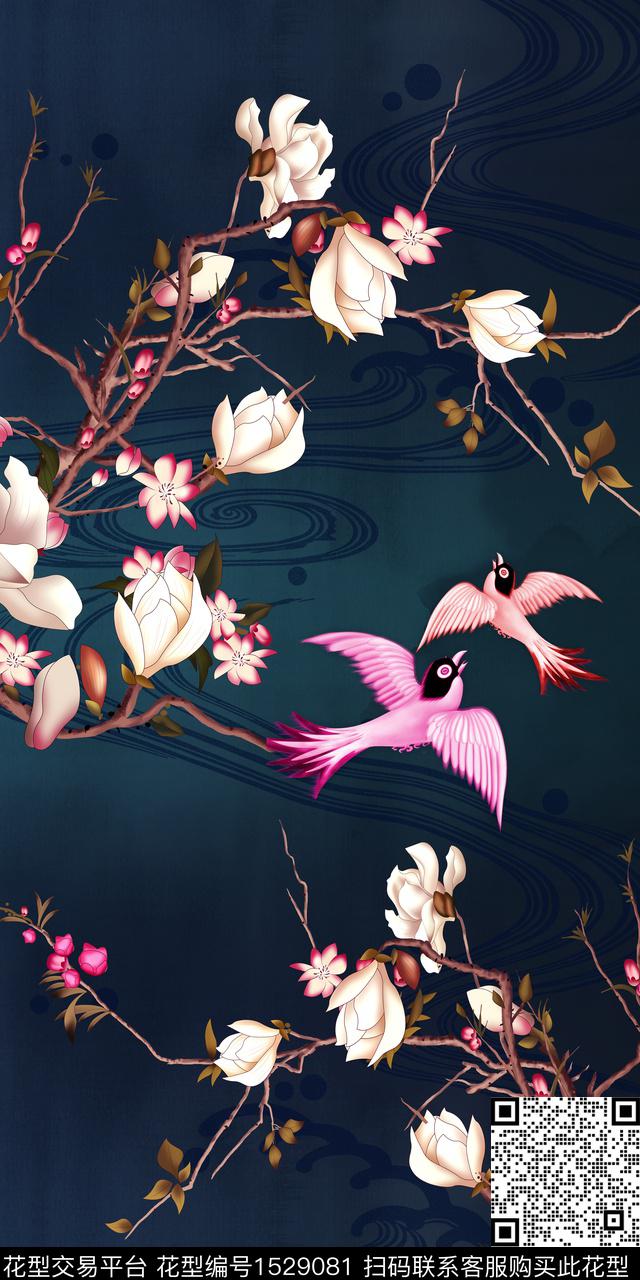 复古香云纱定位花数码印花华亿平台下载（图片编号: 1529081） - 瓦栏（Walan）