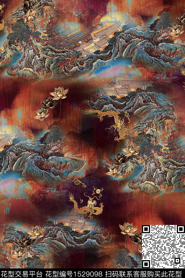 复古香云纱古色古香数码印花华亿平台下载（图片编号: 1529098） - 瓦栏（Walan）