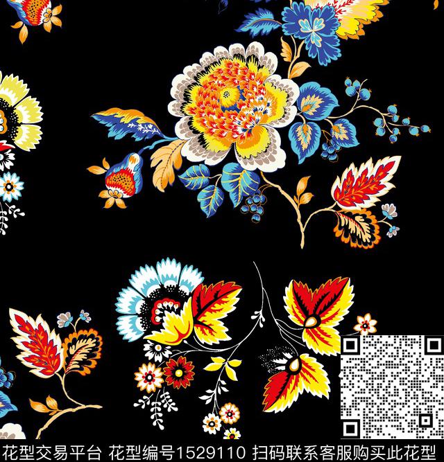 中国风满版散花国潮数码印花华亿平台下载（图片编号: 1529110） - 瓦栏（Walan）