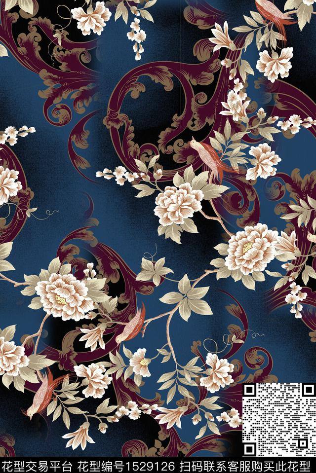 春夏华亿平台香云纱花卉数码印花华亿平台下载（图片编号: 1529126） - 瓦栏（Walan）