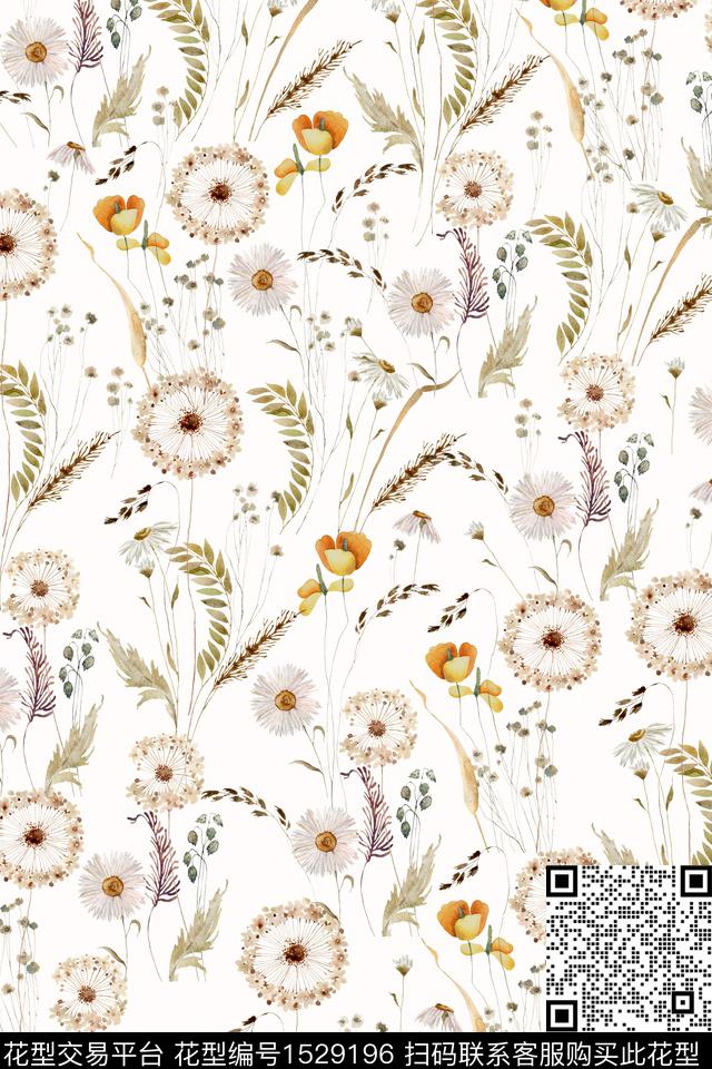 春夏华亿平台花卉清爽底花卉数码印花华亿平台下载（图片编号: 1529196） - 瓦栏（Walan）