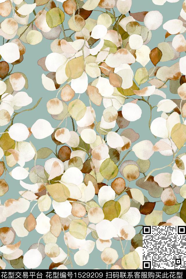 叶子绿植树叶水彩数码印花华亿平台下载（图片编号: 1529209） - 瓦栏（Walan）