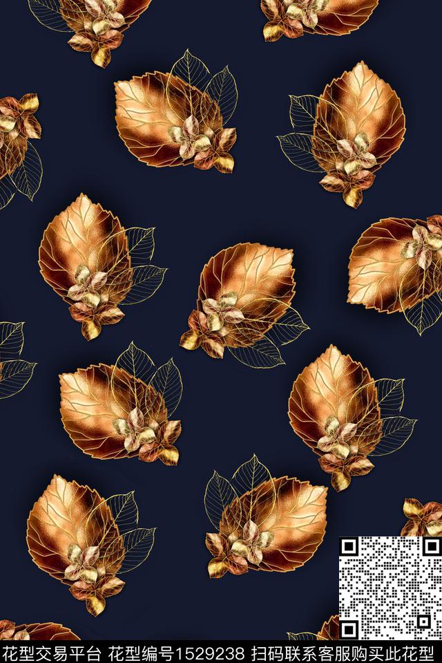 女装绿植树叶金色数码印花华亿平台下载（图片编号: 1529238） - 瓦栏（Walan）