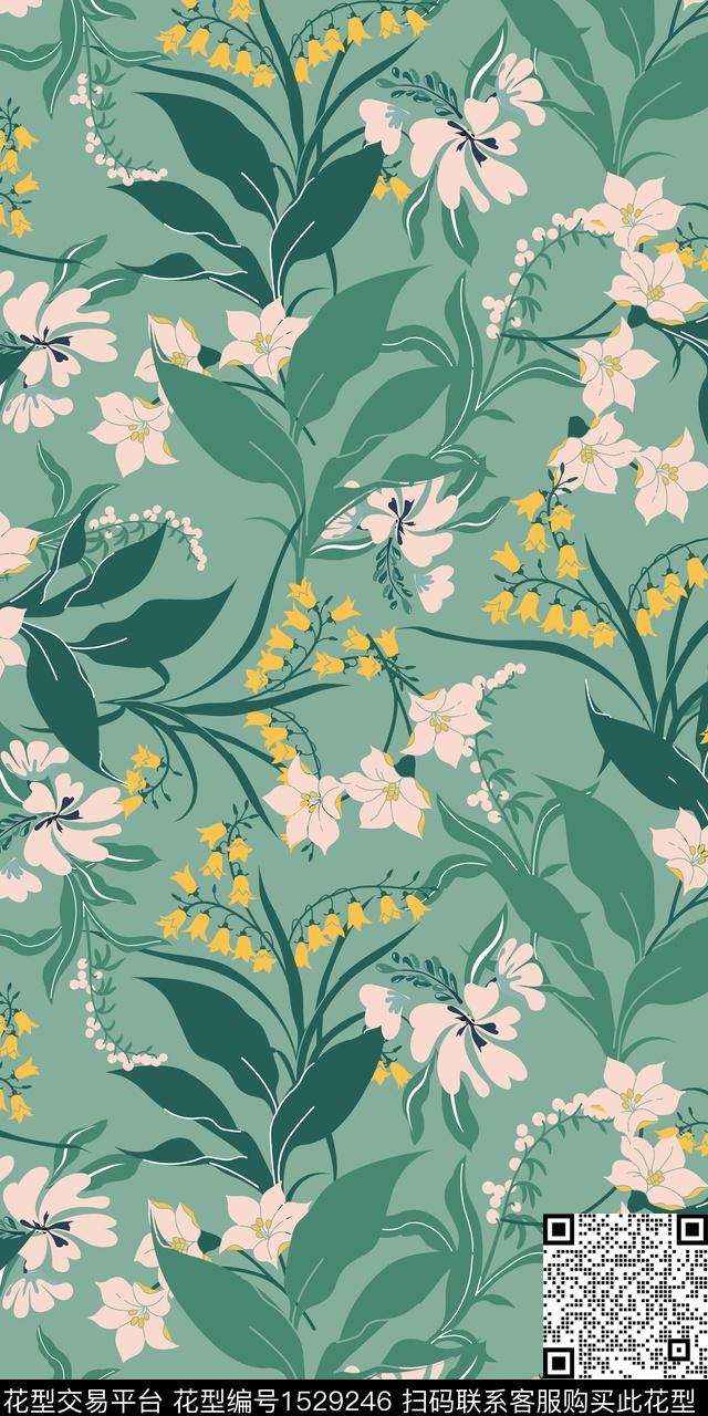 绿植树叶矢量花卉数码印花华亿平台下载（图片编号: 1529246） - 瓦栏（Walan）