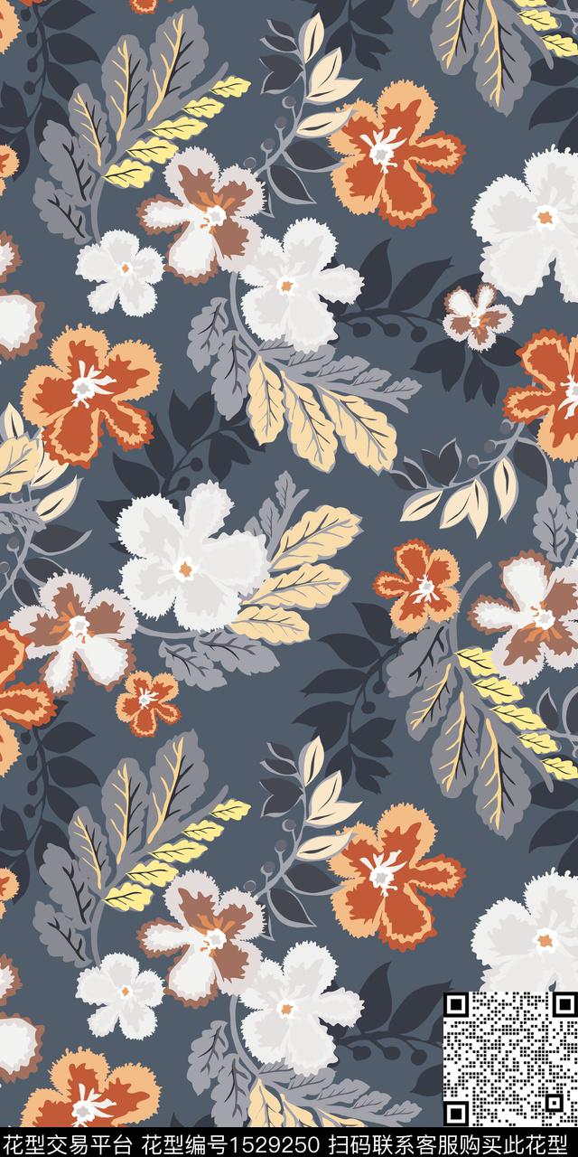 绿植树叶矢量花卉数码印花华亿平台下载（图片编号: 1529250） - 瓦栏（Walan）