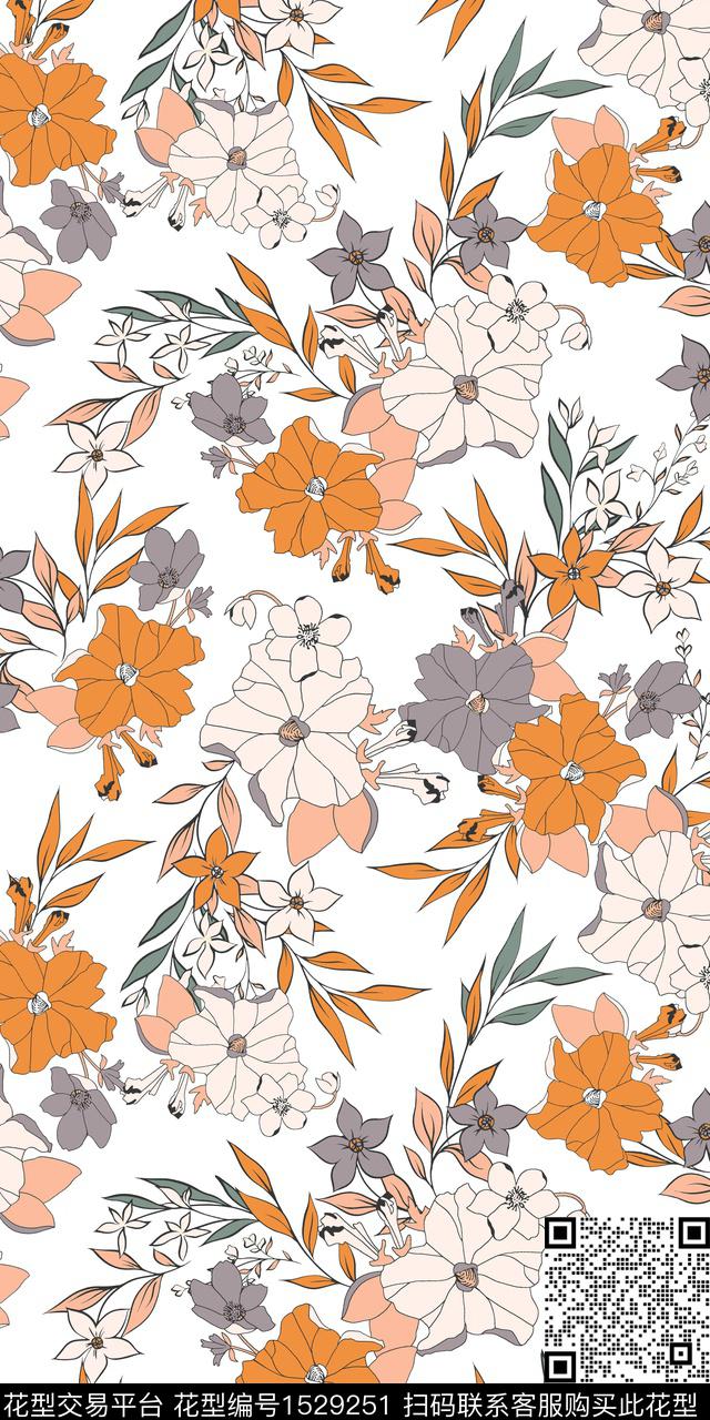 绿植树叶矢量花卉数码印花华亿平台下载（图片编号: 1529251） - 瓦栏（Walan）