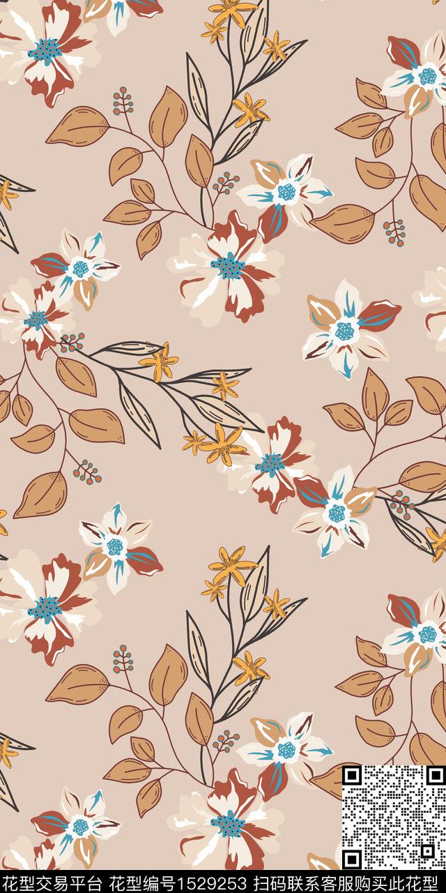 绿植树叶矢量花卉数码印花华亿平台下载（图片编号: 1529253） - 瓦栏（Walan）