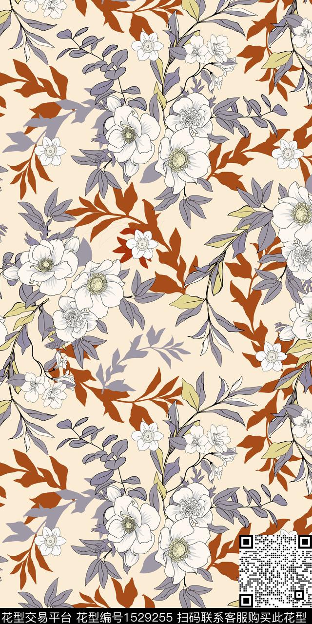 绿植树叶矢量花卉数码印花华亿平台下载（图片编号: 1529255） - 瓦栏（Walan）