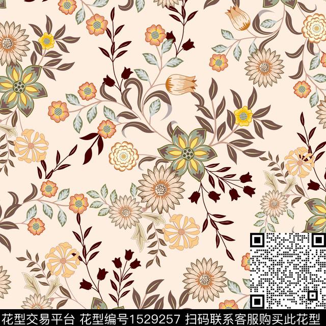 绿植树叶矢量花卉数码印花华亿平台下载（图片编号: 1529257） - 瓦栏（Walan）