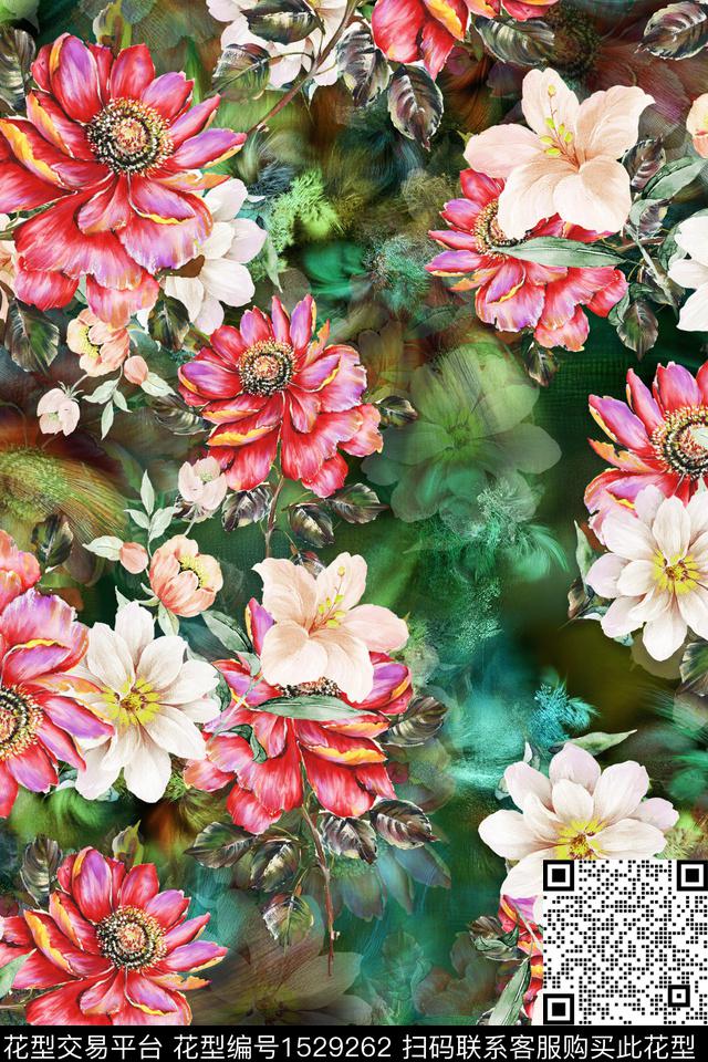 花卉中老年旗袍香云纱数码印花华亿平台下载（图片编号: 1529262） - 瓦栏（Walan）