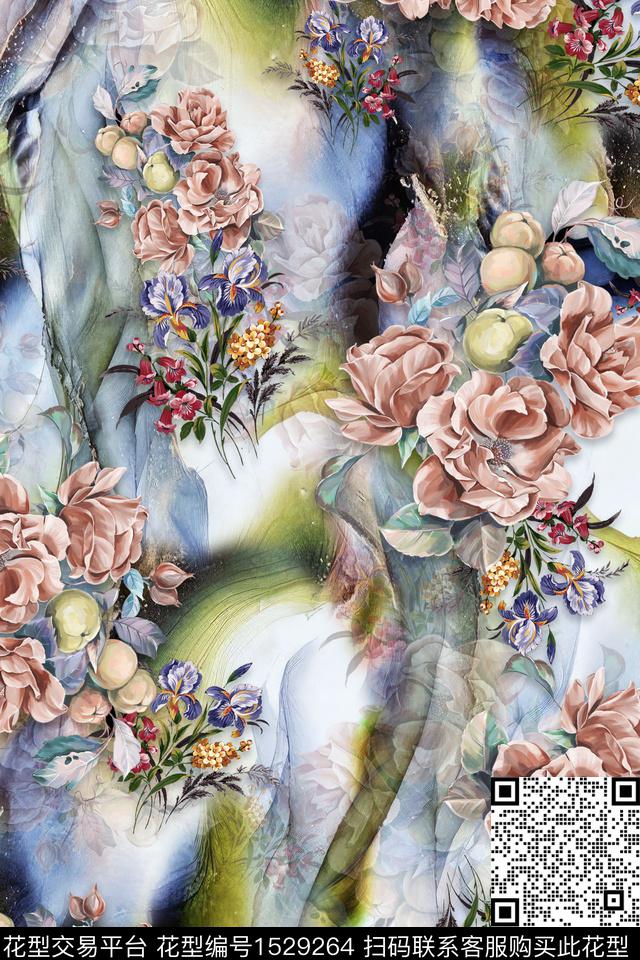 水彩花卉春夏华亿平台花卉数码印花华亿平台下载（图片编号: 1529264） - 瓦栏（Walan）