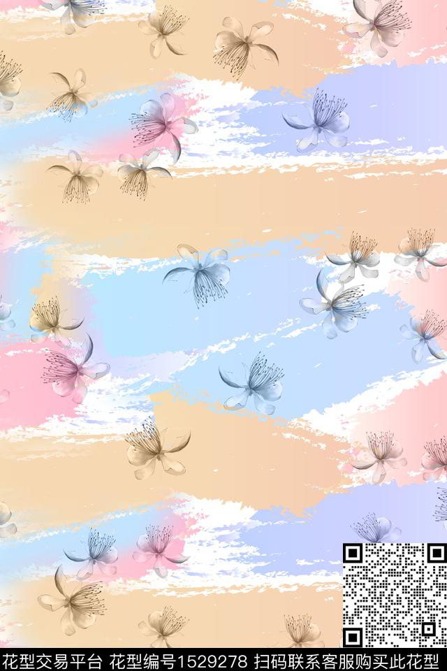 女装笔触花卉数码印花华亿平台下载（图片编号: 1529278） - 瓦栏（Walan）