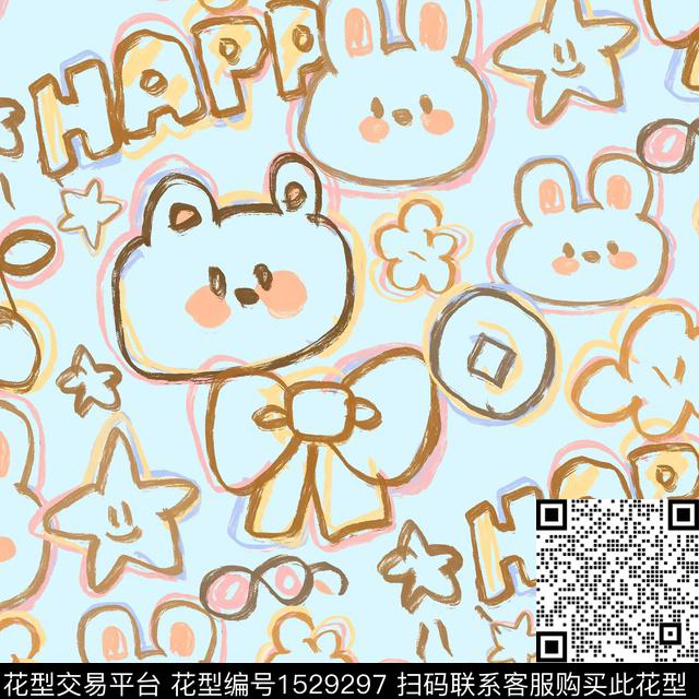 涂鸦可爱萌宠卡通数码印花华亿平台下载（图片编号: 1529297） - 瓦栏（Walan）