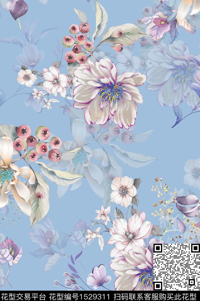 小清新真丝花卉数码印花华亿平台下载（图片编号: 1529311） - 瓦栏（Walan）