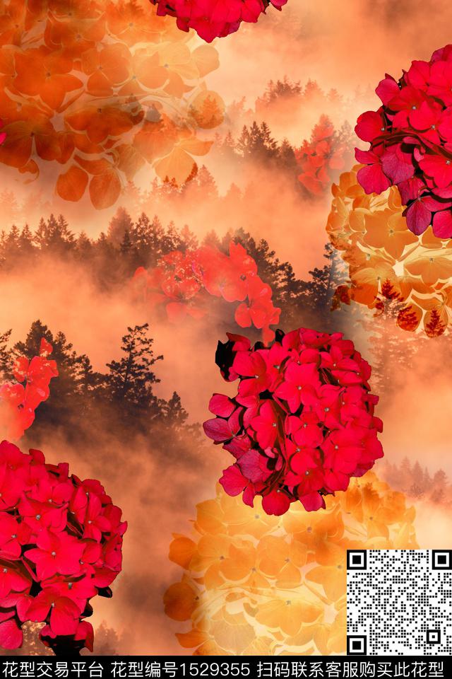 红花女装花卉数码印花华亿平台下载（图片编号: 1529355） - 瓦栏（Walan）