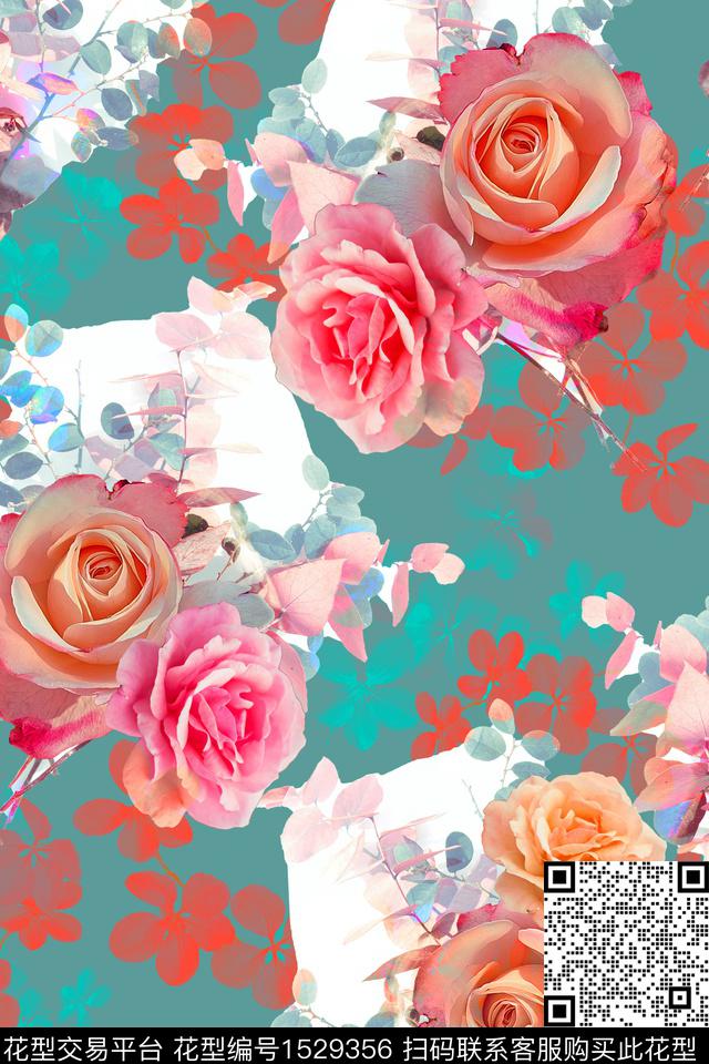 红花女装花卉数码印花华亿平台下载（图片编号: 1529356） - 瓦栏（Walan）