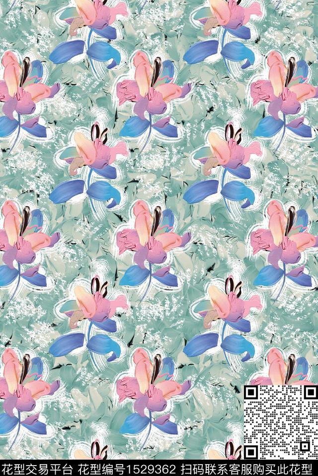 抽象花卉肌理数码印花华亿平台下载（图片编号: 1529362） - 瓦栏（Walan）