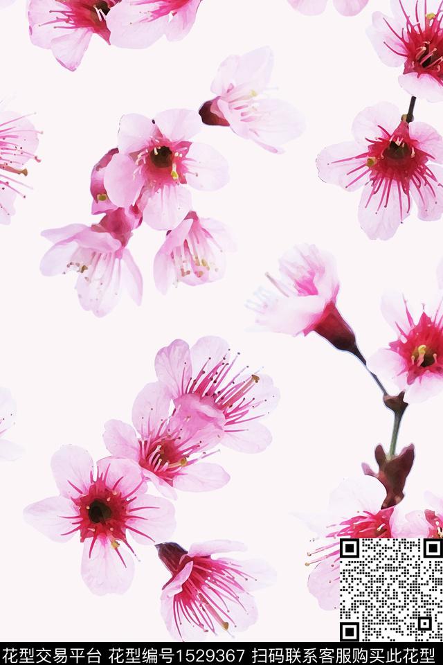 樱花花卉配饰数码印花华亿平台下载（图片编号: 1529367） - 瓦栏（Walan）