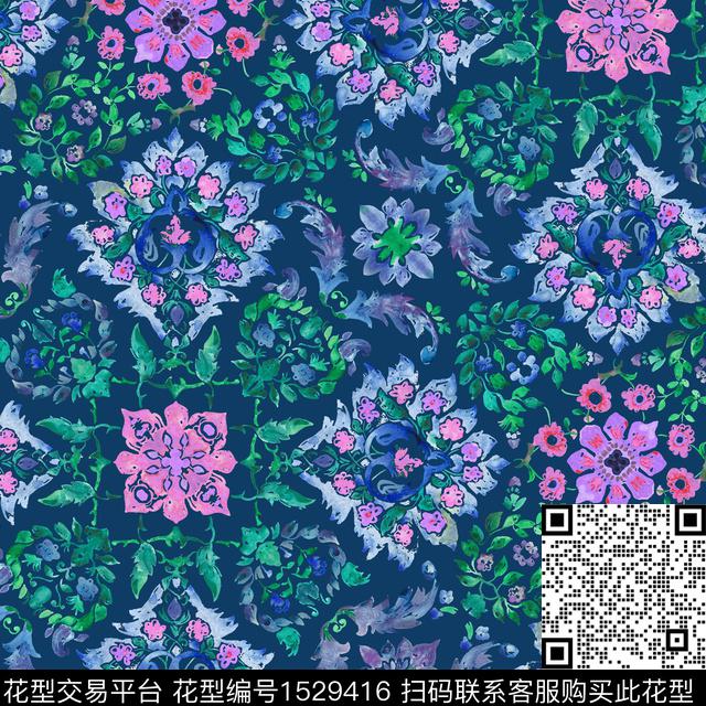 花卉装饰水彩floral传统印花华亿平台下载（图片编号: 1529416） - 瓦栏（Walan）