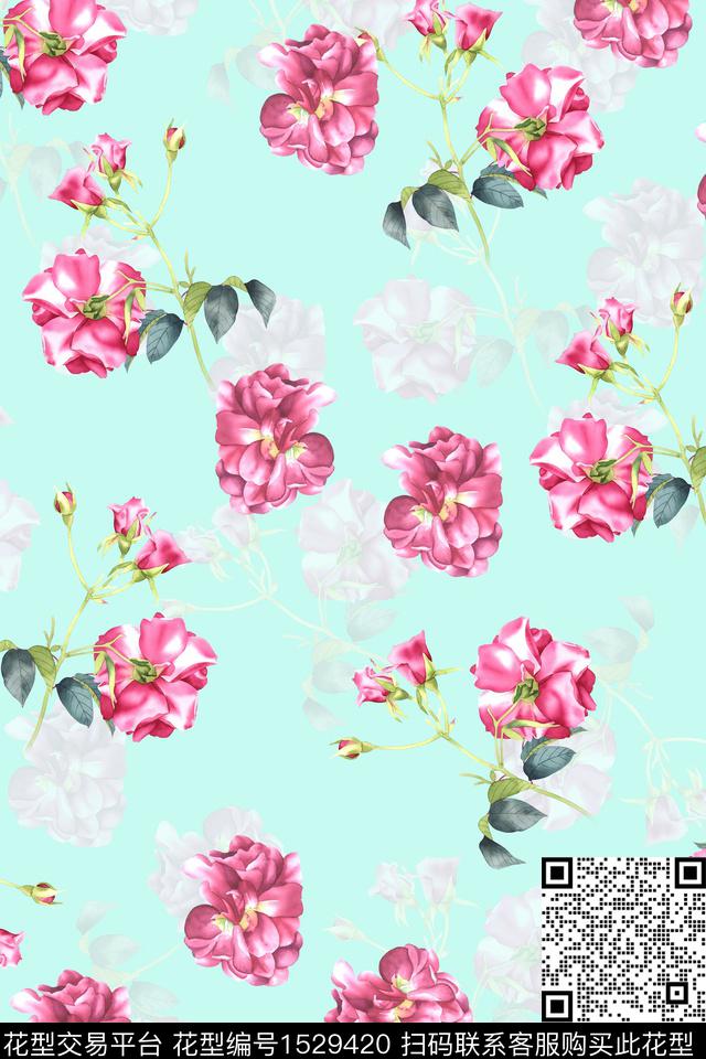 小清新女装花卉数码印花华亿平台下载（图片编号: 1529420） - 瓦栏（Walan）