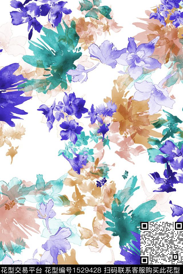 女装春夏华亿平台抽象花卉数码印花华亿平台下载（图片编号: 1529428） - 瓦栏（Walan）