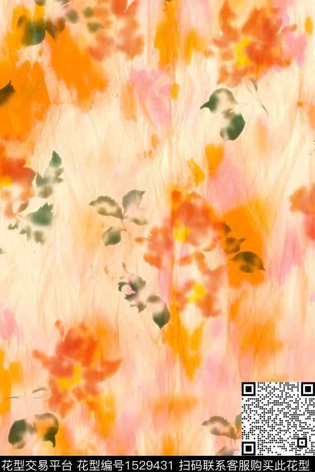 肌理水彩花卉数码印花华亿平台下载（图片编号: 1529431） - 瓦栏（Walan）