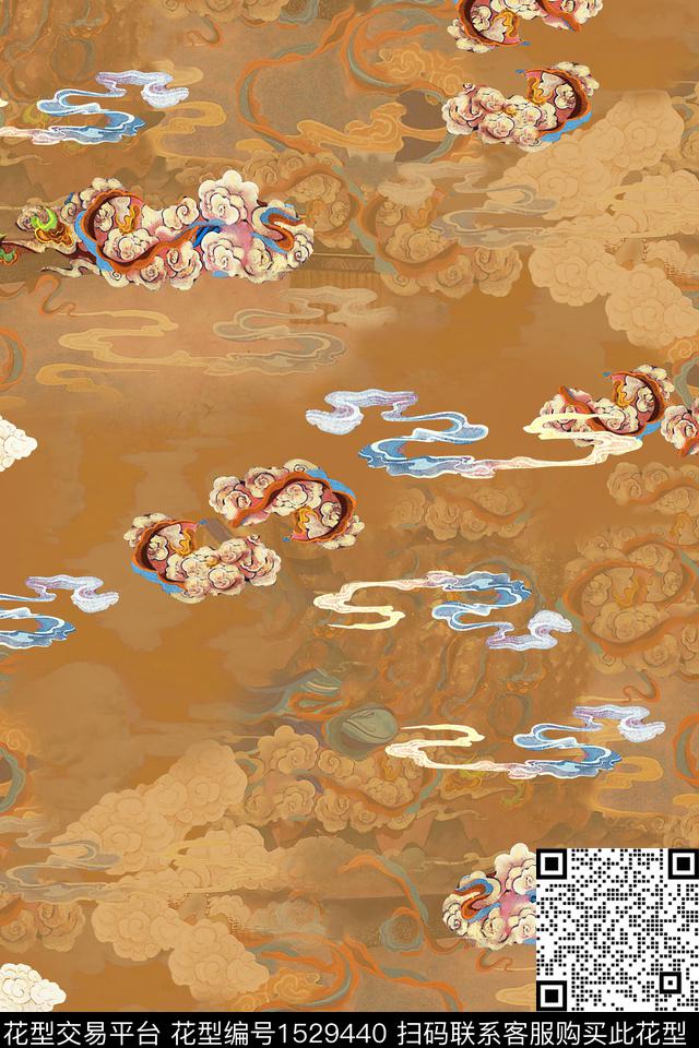 祥云香云纱中国风数码印花华亿平台下载（图片编号: 1529440） - 瓦栏（Walan）