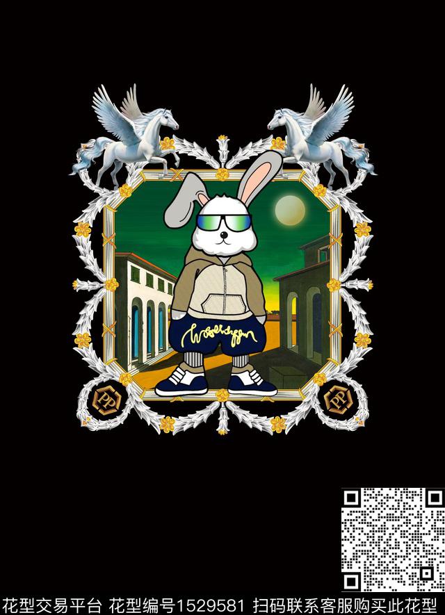 欧式定位花兔子大牌男装数码印花华亿平台下载（图片编号: 1529581） - 瓦栏（Walan）