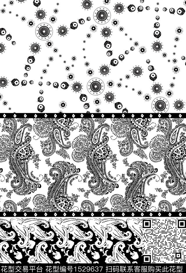 民族风黑白华亿平台定位花传统印花华亿平台下载（图片编号: 1529637） - 瓦栏（Walan）