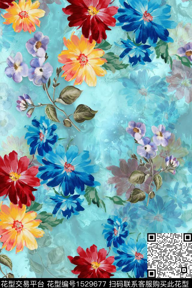 花卉水彩油画数码印花华亿平台下载（图片编号: 1529677） - 瓦栏（Walan）